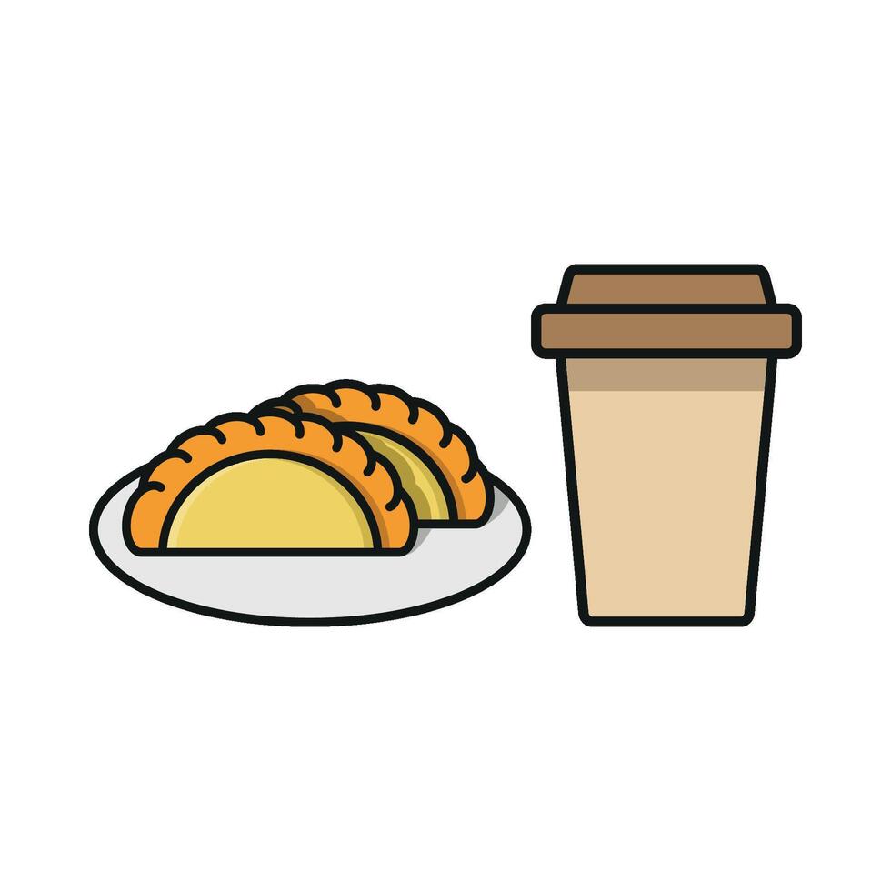 Drink and empanada set icon designed with playful details, great for food trucks or lively social media promotions. vector