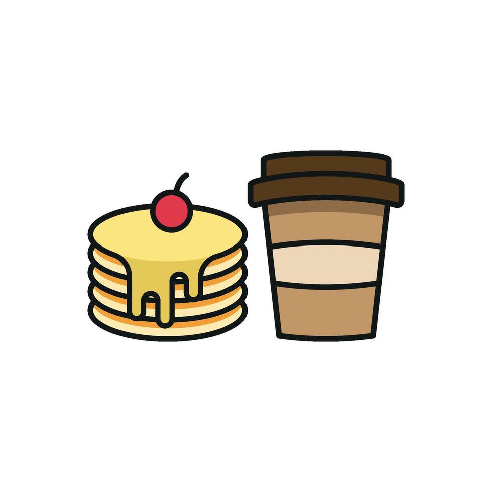 Drink and pancake set icon evoking the charm of homemade breakfasts, ideal for cozy cafes or local diners vector