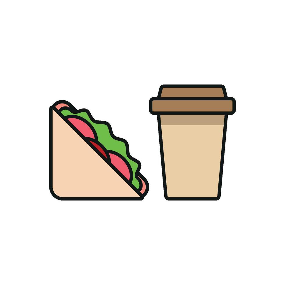 Drink and sandwich set icon evoking a warm, homemade feel, perfect for local bakeries or artisanal eateries vector