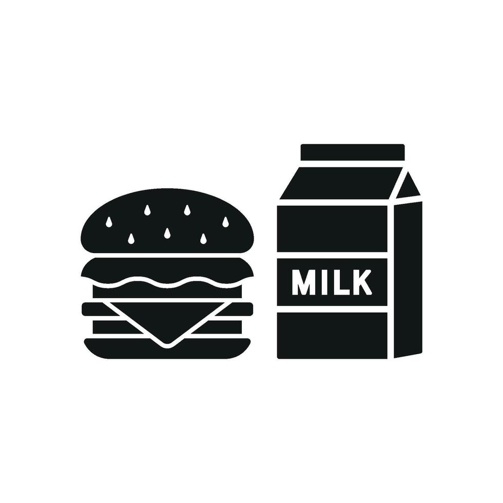 Milk and hamburger set icon featuring lively colors and dynamic elements, great for event promotions or food festivals vector