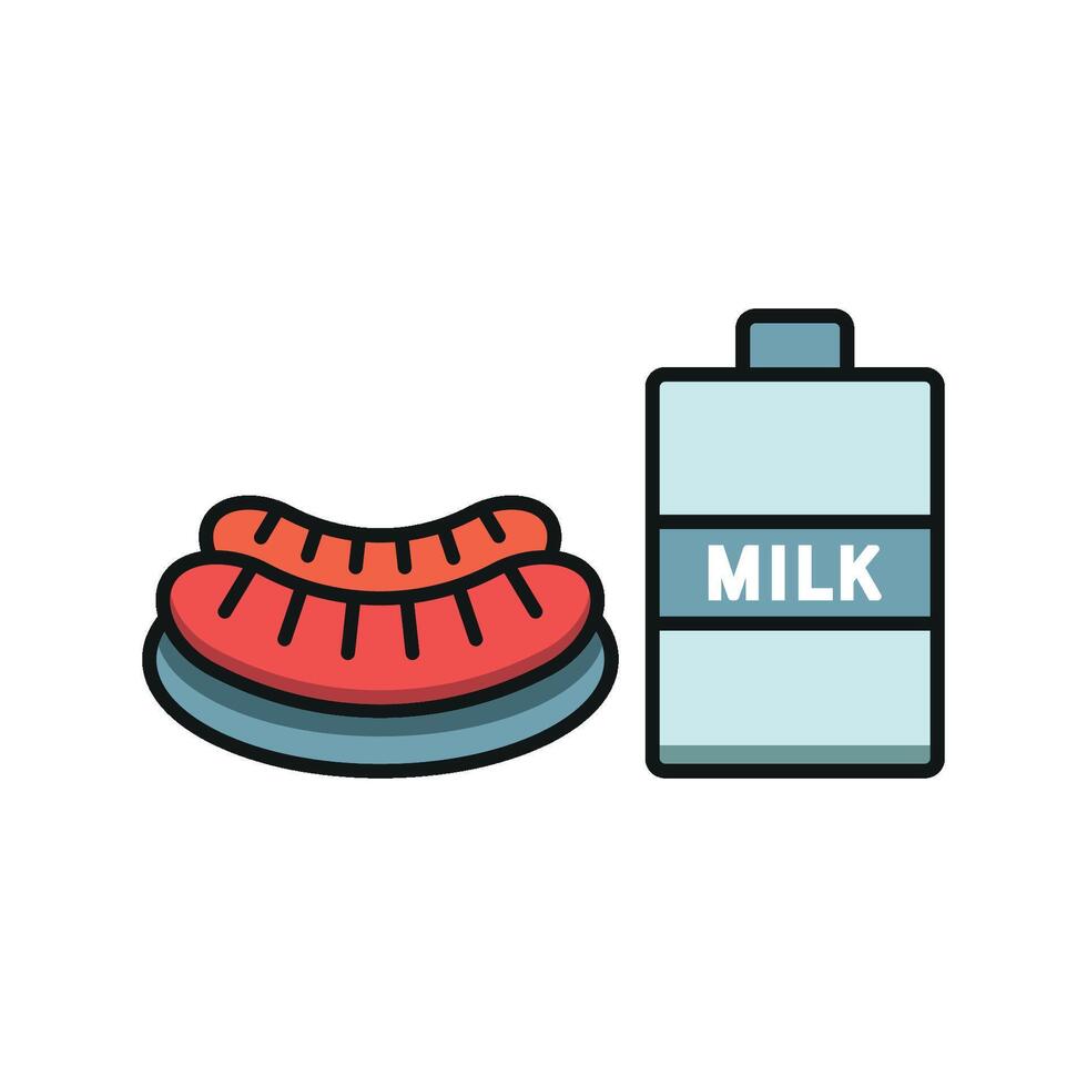 Milk and sausage set icon showcasing a comforting, classic pairing, perfect for breakfast menus or traditional diners vector