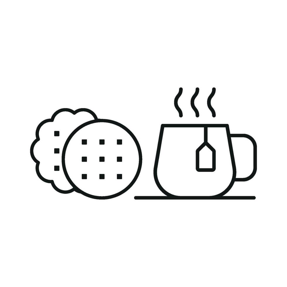 Tea and biscuit set icon combining sweet biscuits with rich, comforting tea, ideal for indulgent dessert menus vector