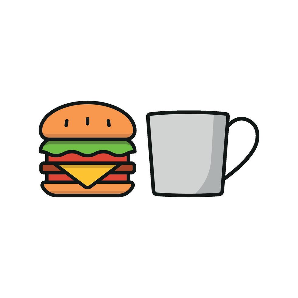Tea and hamburger set icon featuring a mouthwatering combination, ideal for fast food or casual eateries vector