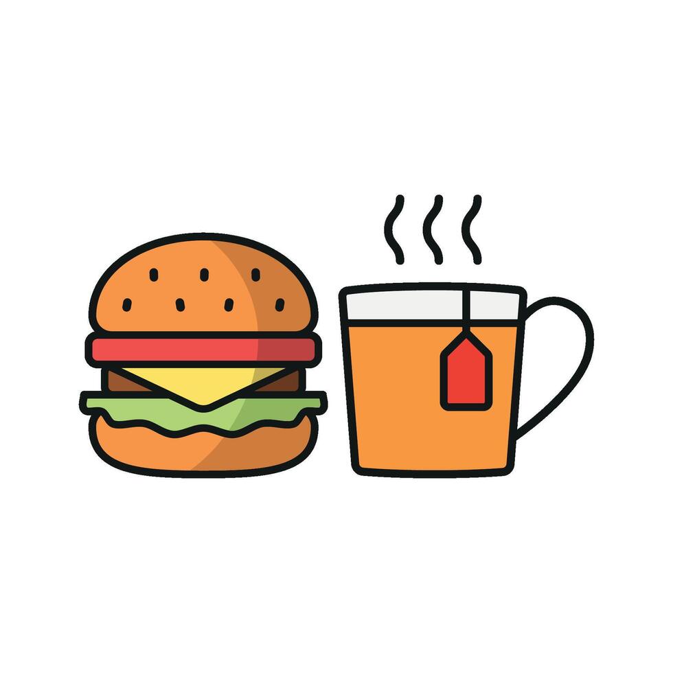 Tea and hamburger set icon showcasing a timeless, satisfying meal combination vector
