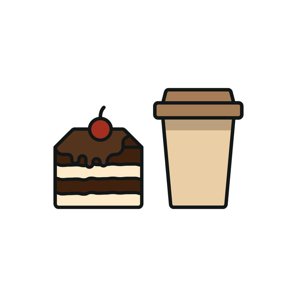 Drink and tiramisu set icon showcases a refreshing beverage alongside a classic dessert, great for visualizing fine dining, indulgent treats, or romantic settings vector