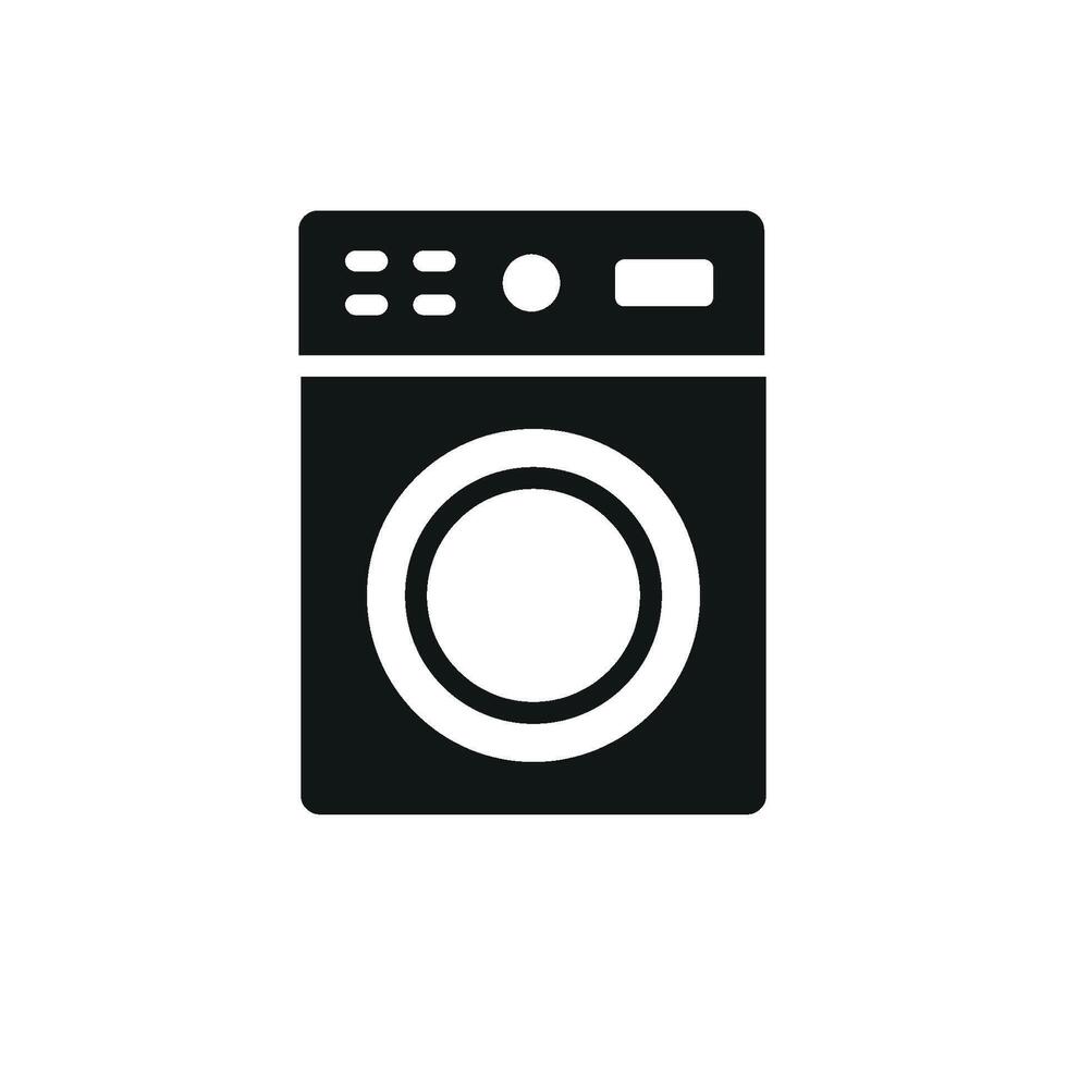 Washing machine icon showcases a sleek and minimalist style, ideal for illustrating smart home technology, energy-efficient devices, or household essentials vector