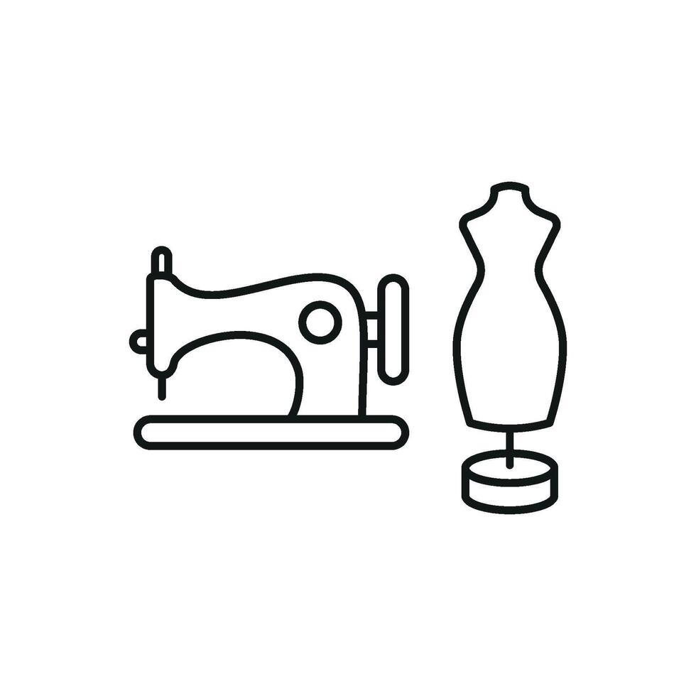 Mannequin and Sewing Machine Set Icon provides a refined and creative graphic, perfect for showcasing fashion design, garment construction, and tailoring projects vector