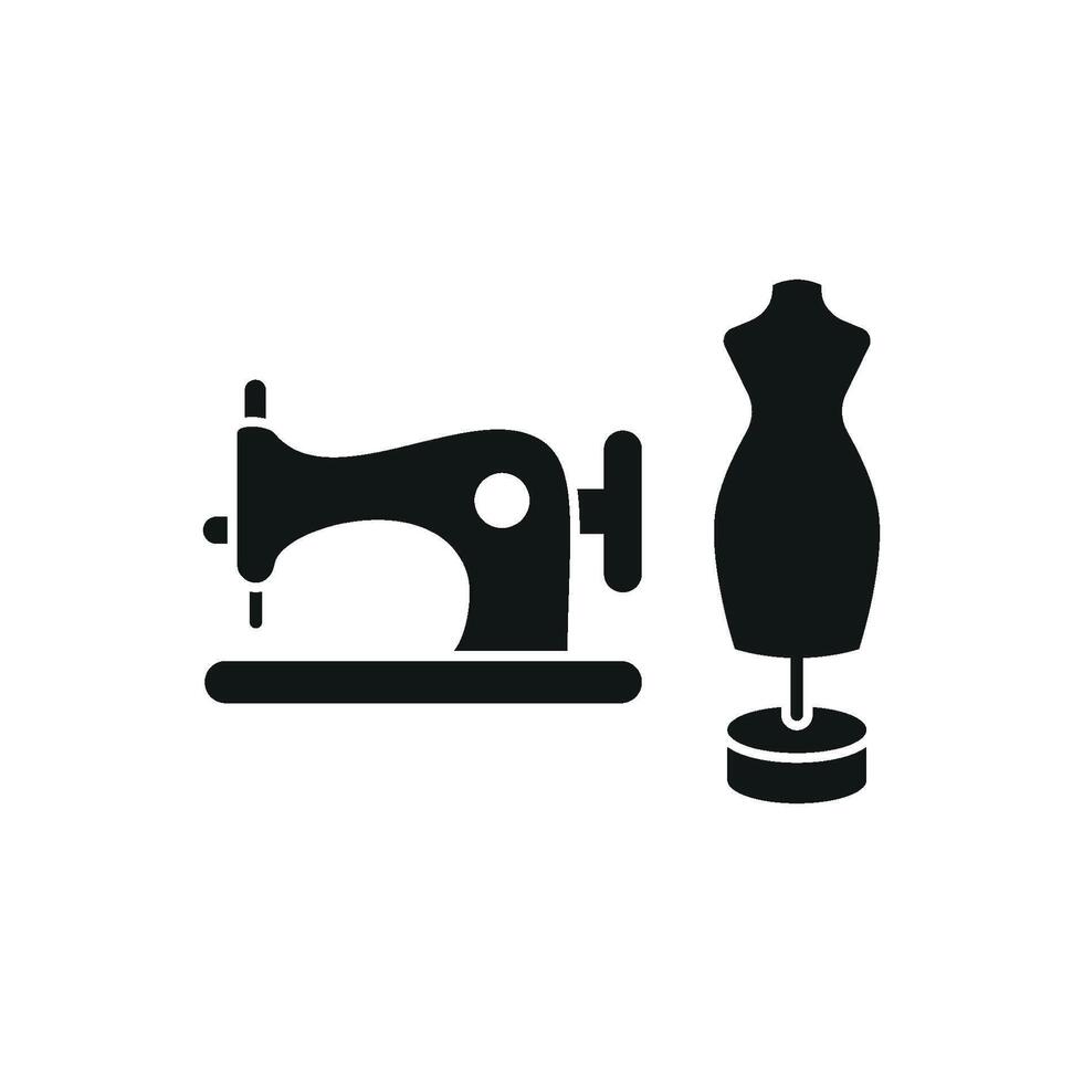 Mannequin and Sewing Machine Set Icon offers a modern and functional look, perfect for promoting sewing classes, fashion design services, and custom garment creation vector