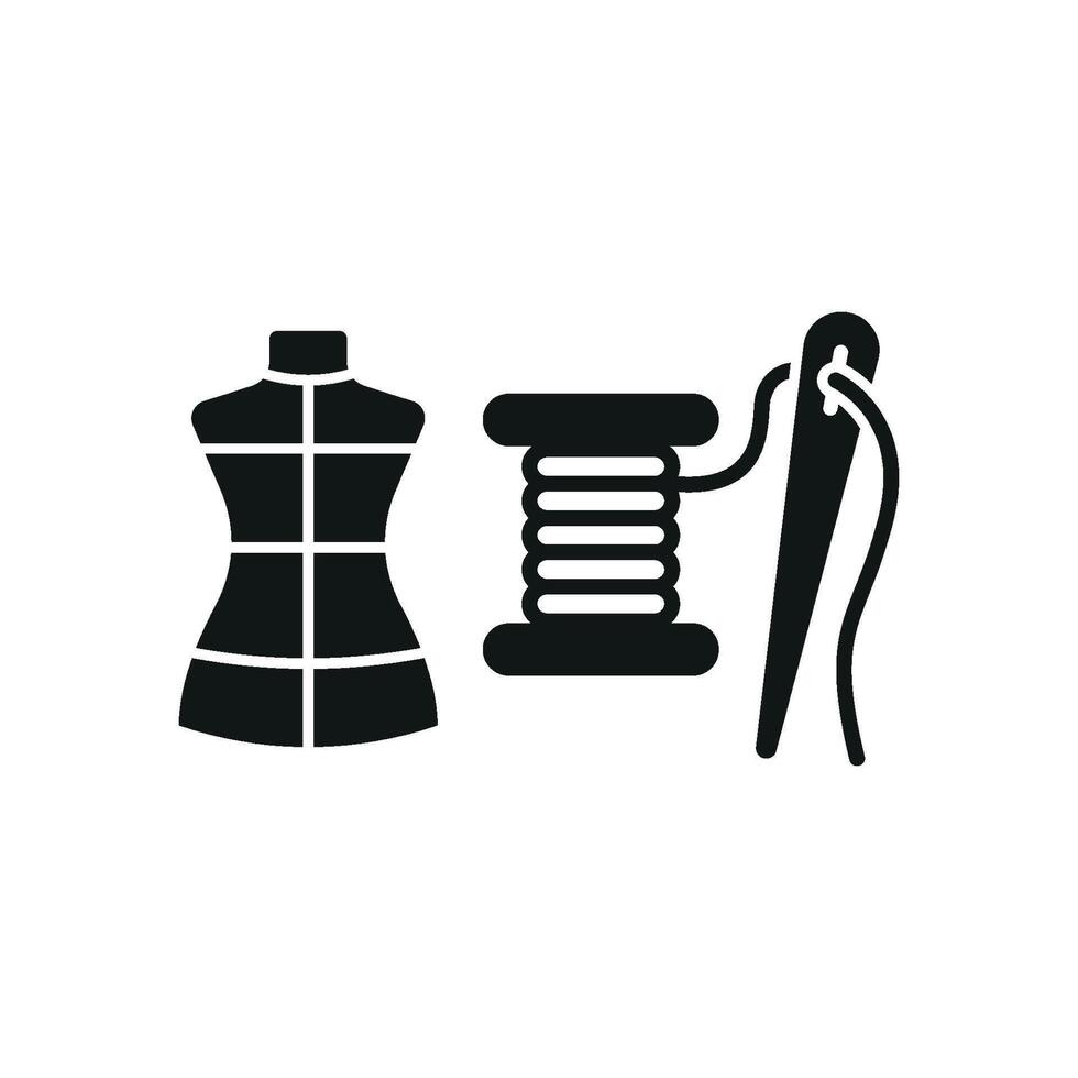 Mannequin and Needle and Thread Set Icon features a chic and contemporary look, perfect for promoting fashion design tutorials vector