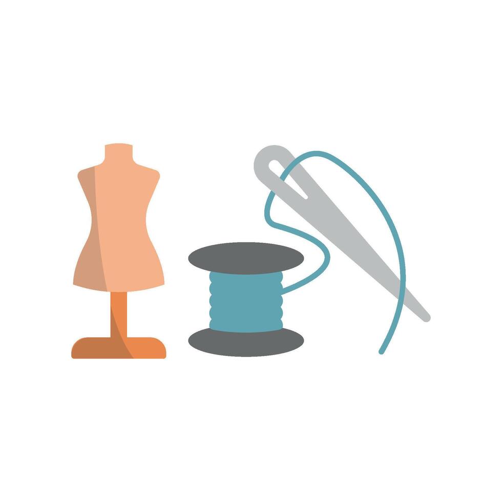 Mannequin and Needle and Thread Set Icon offers a minimalistic and functional graphic, ideal for showcasing sewing kits vector