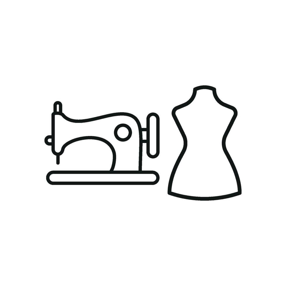 Mannequin and Sewing Machine Set Icon is a sleek and stylish design, ideal for promoting fashion design services, clothing creation, and tailoring workshops vector