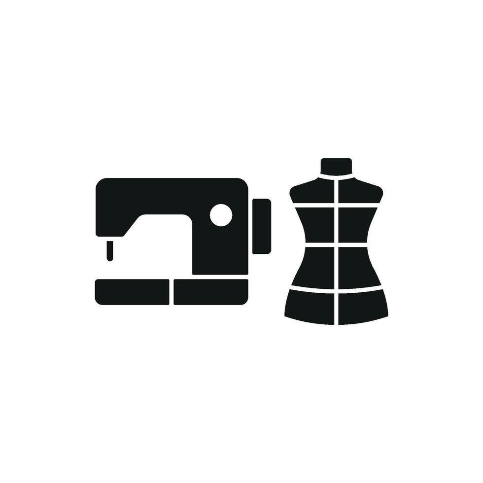 Mannequin and Sewing Machine Set Icon features a clean and polished graphic, perfect for showcasing custom apparel, garment construction, and sewing machine use vector