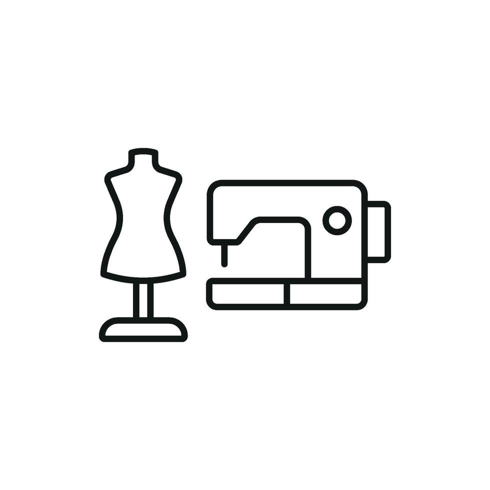 Mannequin and Sewing Machine Set Icon offers a creative and functional graphic, perfect for displaying sewing machine workshops, garment tailoring, and fashion design tutorials vector