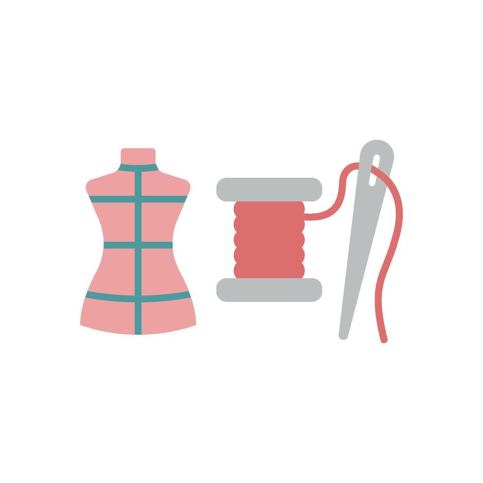 Mannequin and Needle and Thread Set Icon provides a versatile and stylish graphic, perfect for displaying custom-made clothing, needlework tutorials, and fashion design workshops vector