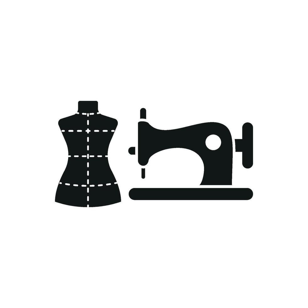 Mannequin and Sewing Machine Set Icon features a vibrant and artistic design, ideal for promoting fashion creation, sewing patterns, and professional tailoring services vector
