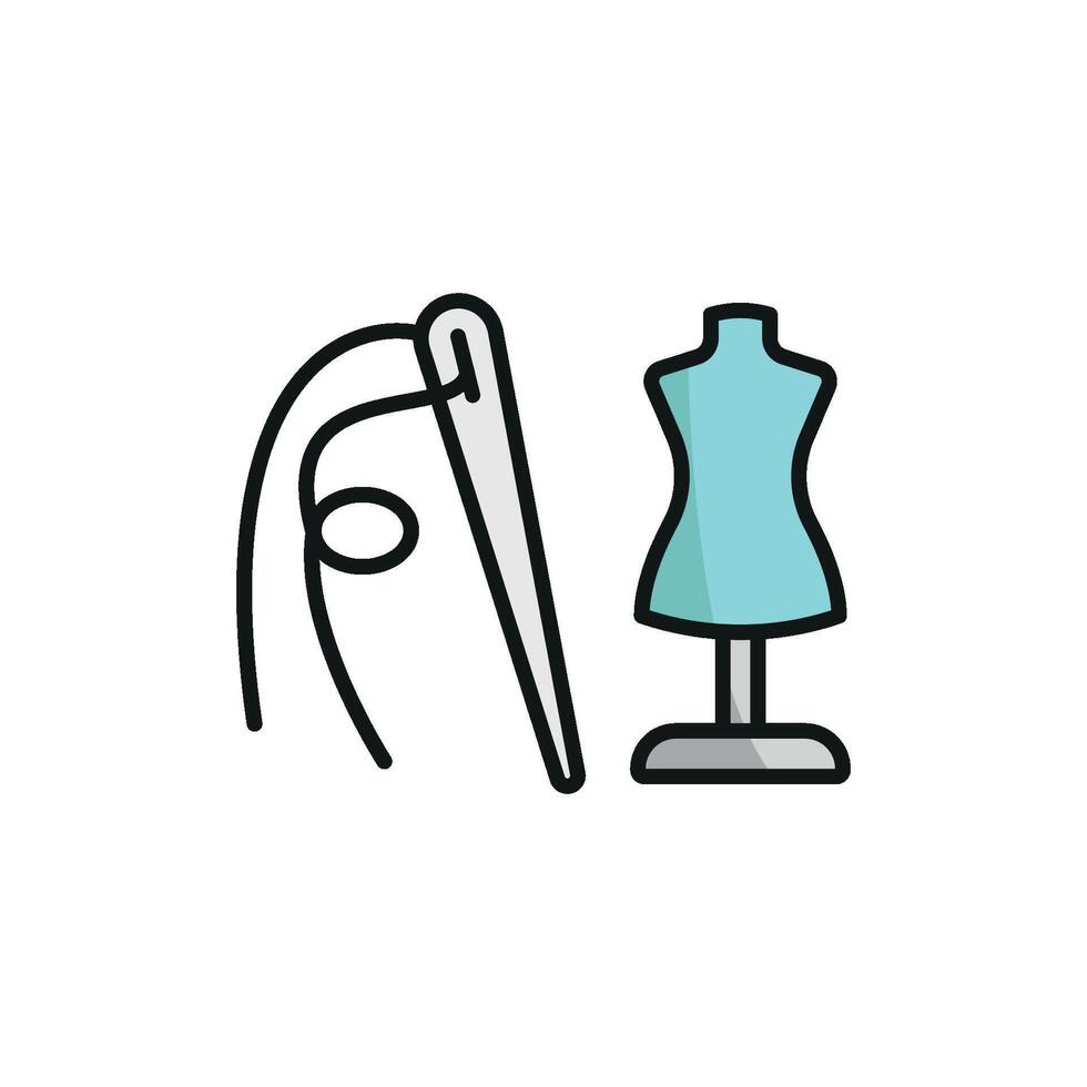 Mannequin and Needle and Thread Set Icon features a chic and contemporary look, perfect for promoting fashion design tutorials, needlework tips, and custom clothing creation vector