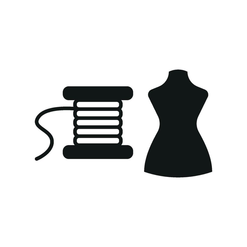 Mannequin and Needle and Thread Set Icon provides a modern and chic look, perfect for promoting fashion design workshops, sewing tutorials, and personalized fashion creations vector
