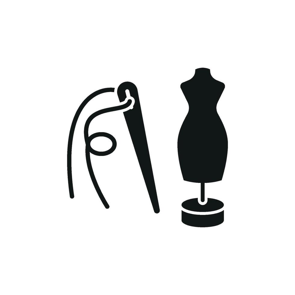 Mannequin and Needle and Thread Set Icon features a vibrant and artistic design, perfect for displaying needlework projects, custom clothing, and sewing patterns vector