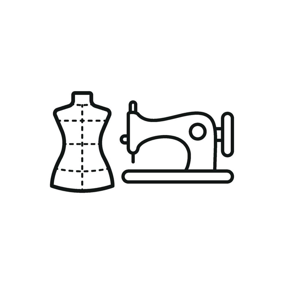 Mannequin and Needle and Thread Set Icon offers a minimalistic and functional graphic, ideal for showcasing sewing kits, custom garment designs, and professional fashion services vector