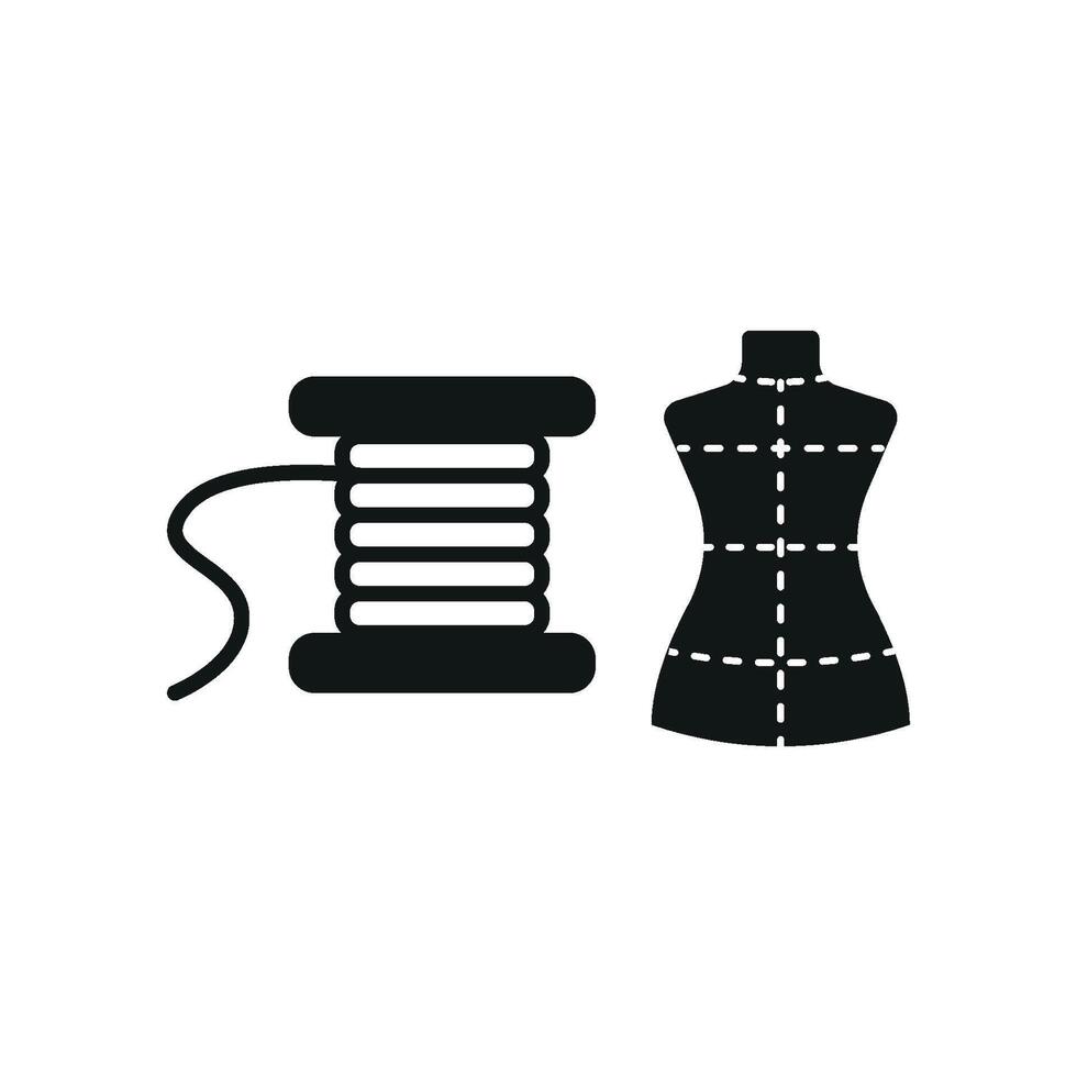 Mannequin and Needle and Thread Set Icon provides a polished and refined graphic, ideal for displaying sewing patterns, fashion accessories, and personalized clothing designs vector