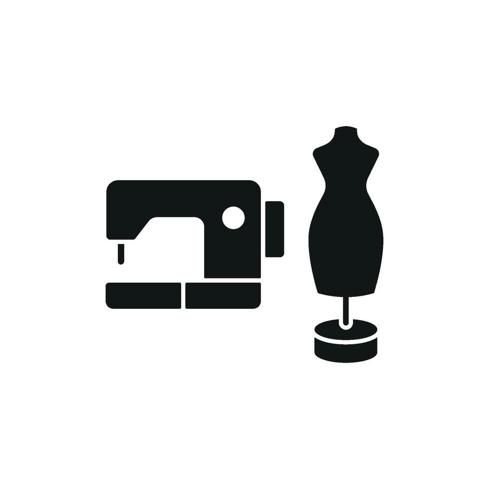Mannequin and Sewing Machine Set Icon provides a bold and elegant graphic, perfect for showcasing fashion design guides, custom clothing, and sewing tutorials vector