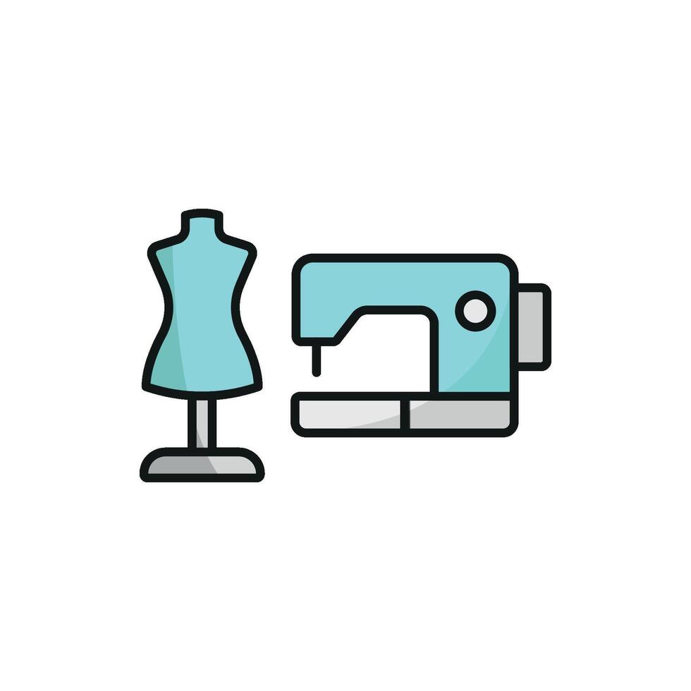 Mannequin and Sewing Machine Set Icon offers a creative and functional graphic, perfect for displaying sewing machine workshops, garment tailoring, and fashion design tutorials vector