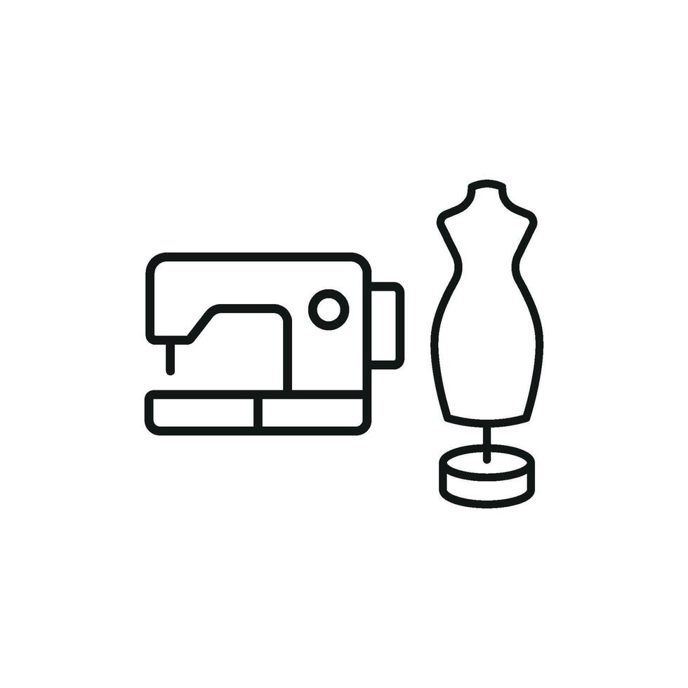 Mannequin and Sewing Machine Set Icon provides a refined and creative graphic, perfect for showcasing fashion design, garment construction, and tailoring project vector