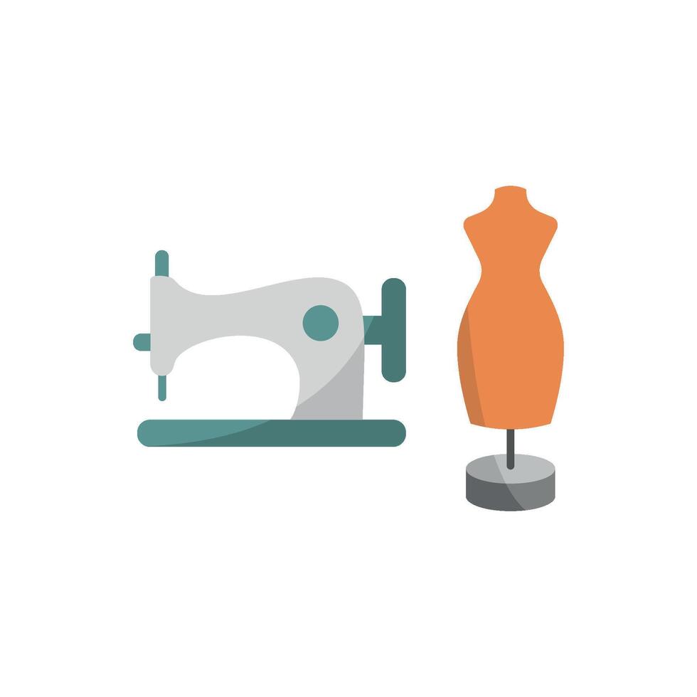 Mannequin and Sewing Machine Set Icon features a professional and sleek design, ideal for showcasing custom clothing creation, tailoring workshops, and fashion design services vector