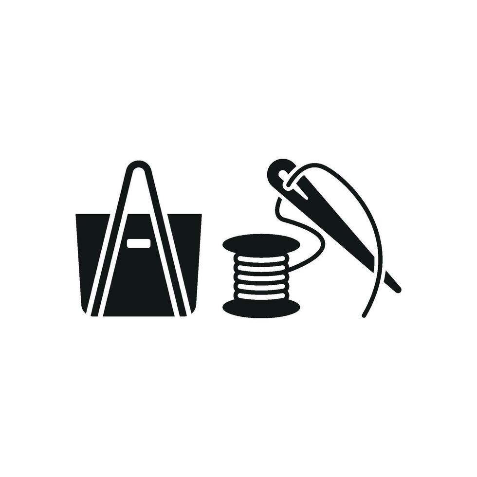 Needle and Thread and Bag Set Icon offers a stylish and functional graphic, ideal for promoting bag-making guides, sewing tutorials, and tailored fashion projects vector