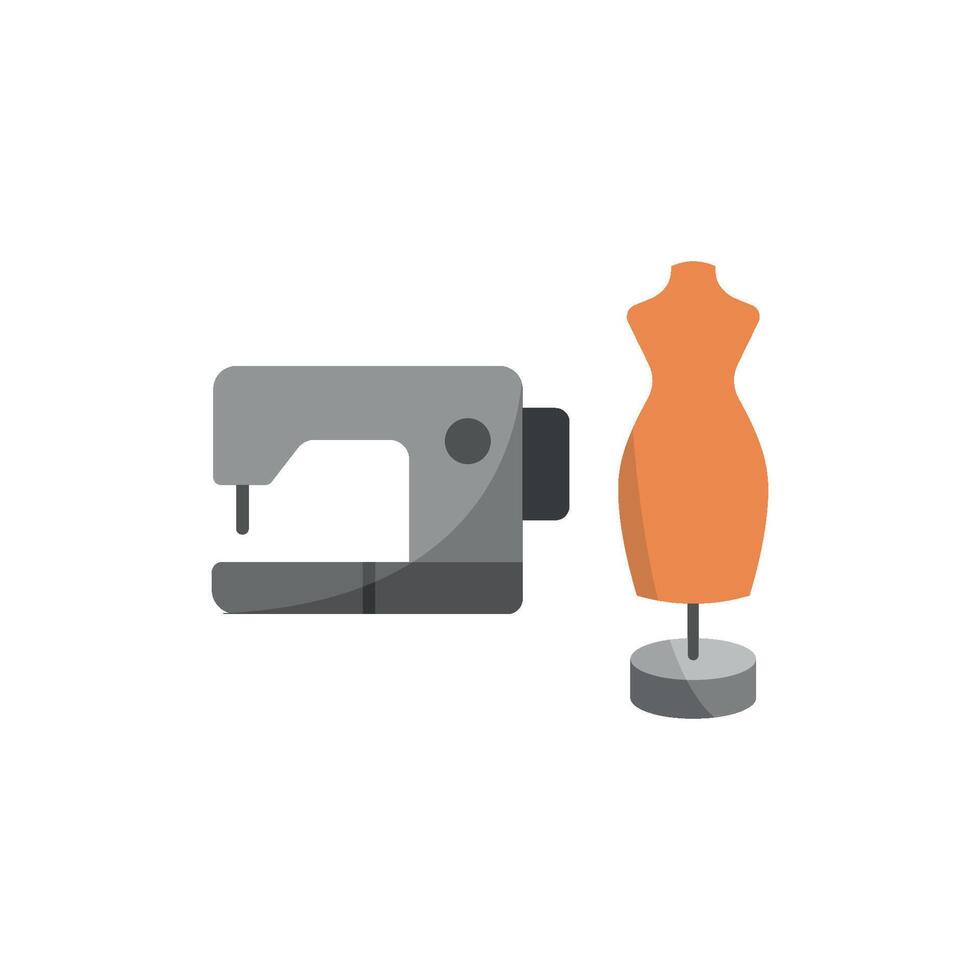 Mannequin and Sewing Machine Set Icon provides a refined and polished look, ideal for displaying clothing design services, sewing tools, and fashion accessories vector