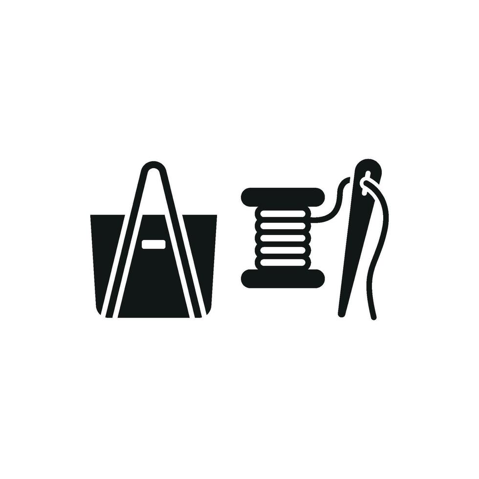 Needle and Thread and Bag Set Icon provides a stylish and polished look, ideal for displaying tailored bags, sewing patterns, and creative fashion projects vector