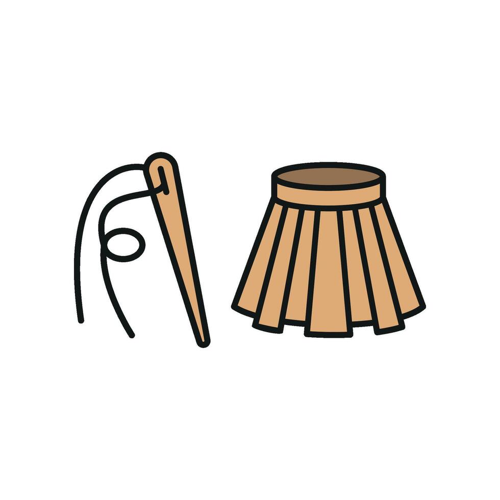 Needle and Thread and Skirt Set Icon features a professional and refined look, perfect for promoting personalized skirts, tailoring kits, and fashion accessories vector