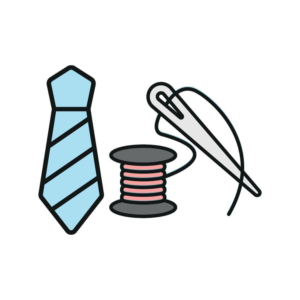 Needle and Thread and Tie Set Icon provides a refined and professional look, perfect for promoting tailoring services, custom ties, and sewing machine sales vector