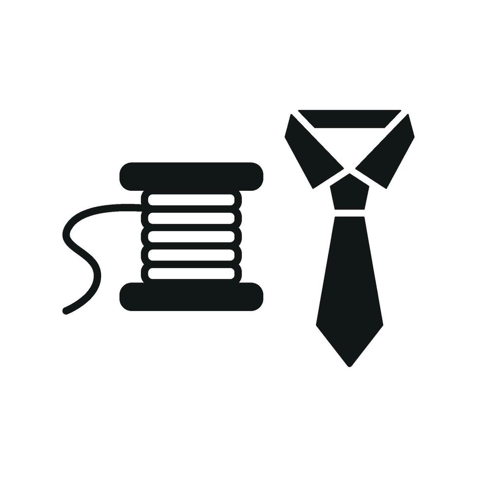 Needle and Thread and Tie Set Icon offers a modern and stylish graphic, ideal for showcasing DIY tie-making kits, sewing tutorials, and fashion accessories vector