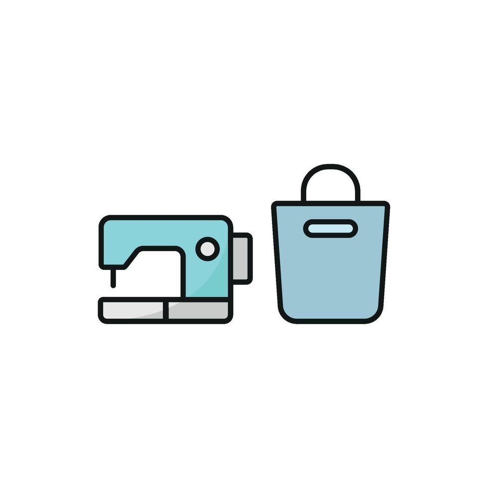 Sewing machine and bag set icon highlights a classic and timeless look, perfect for representing traditional tailoring, sewing tools, or vintage aesthetics vector