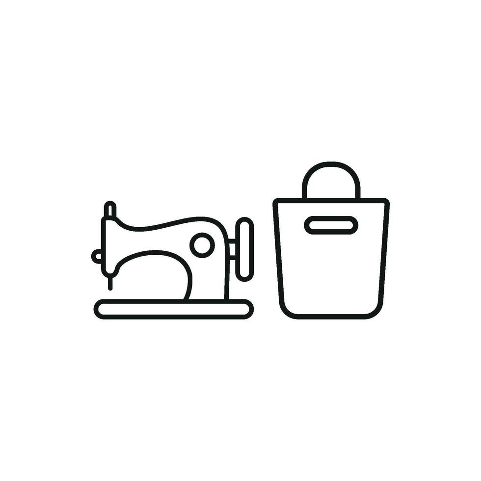 Sewing machine and bag set icon showcases a clean and modern design, perfect for illustrating the fusion of utility and style in crafting or fashion vector