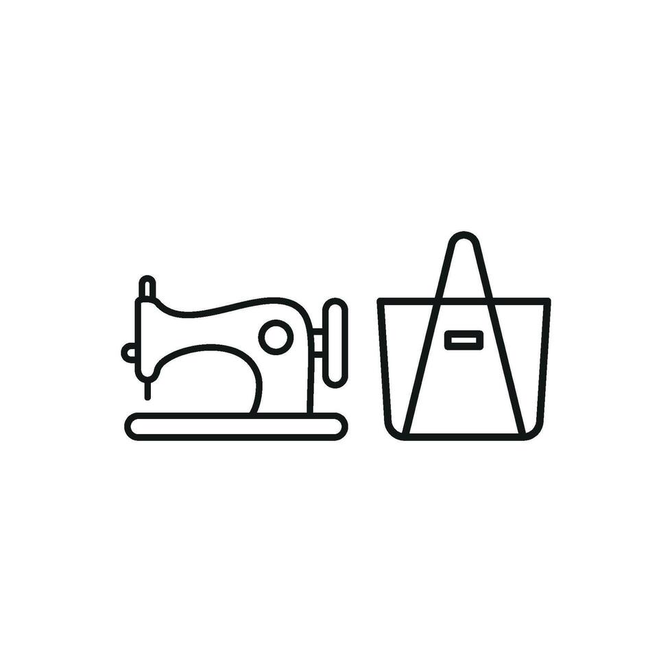 Sewing machine and bag set icon showcases a sleek and stylish look, ideal for representing handmade goods, sewing workshops, or artisan branding vector