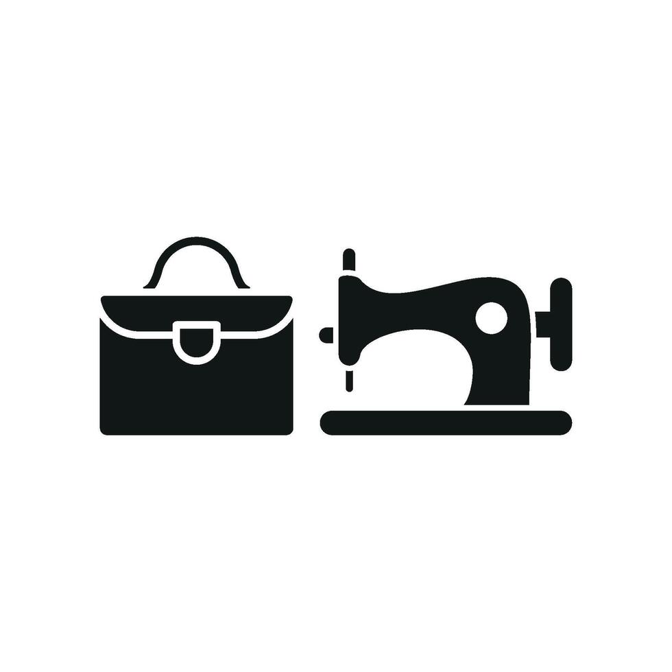Sewing Machine and Briefcase Set Icon features a vibrant and artistic design, ideal for promoting custom briefcase crafting vector