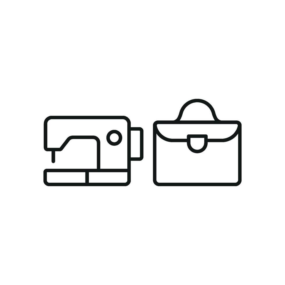 Sewing Machine and Briefcase Set Icon offers a dynamic and modern look, perfect for highlighting handmade briefcase collections, sewing classes, and DIY fashion projects vector