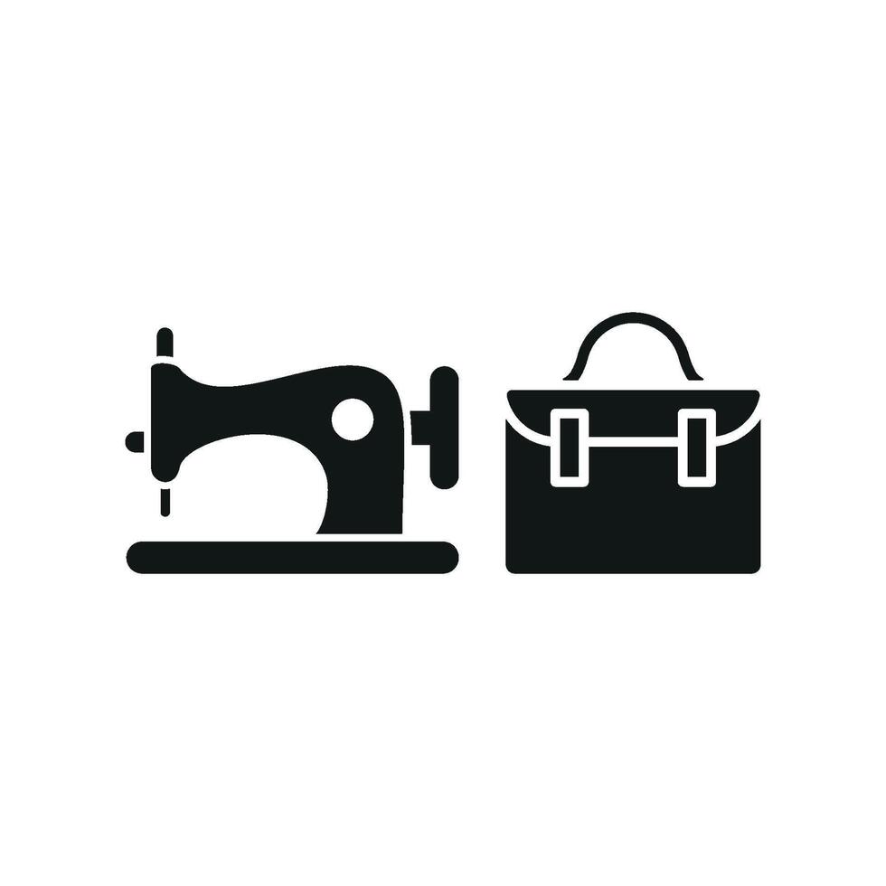 Sewing Machine and Briefcase Set Icon features a functional and elegant look, perfect for promoting sewing machines, briefcase designs, and DIY crafting kit vector