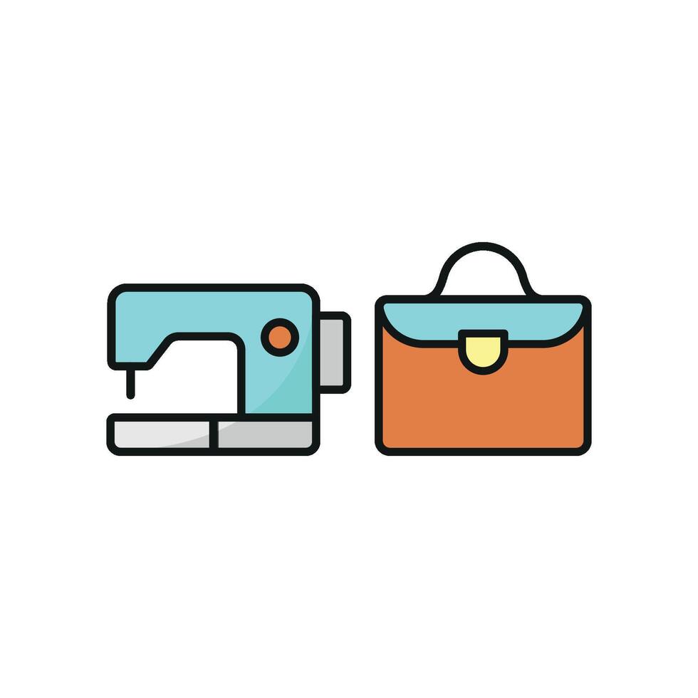 Sewing Machine and Briefcase Set Icon offers a modern and stylish graphic, ideal for promoting leather crafting workshops, sewing tools, and personalized briefcase designs vector