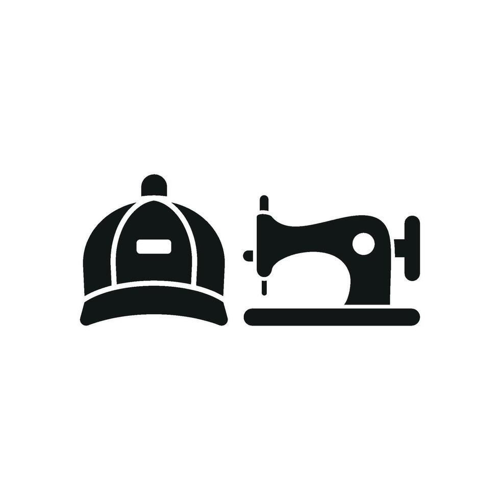 Sewing Machine and Cap Set Icon features a functional and refined look, perfect for promoting sewing machines, cap designs, and DIY projects vector