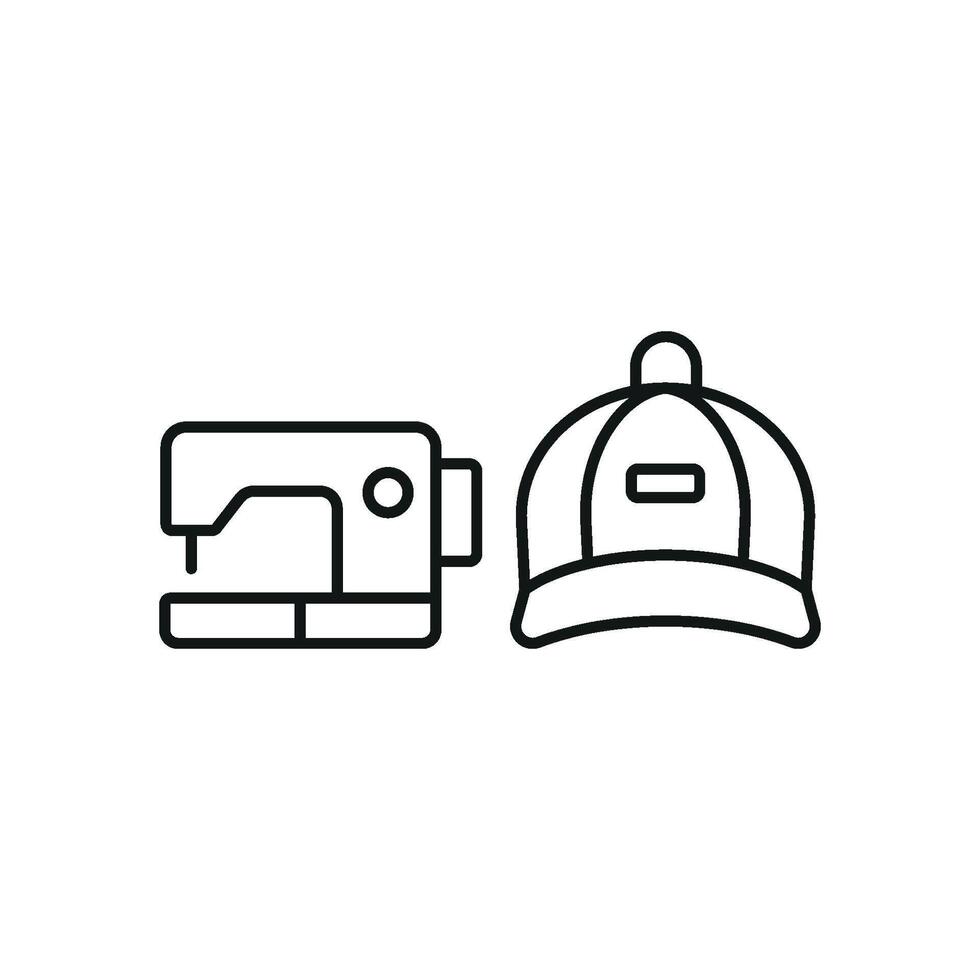 Sewing Machine and Cap Set Icon features a sleek and creative design, perfect for showcasing custom cap designs, sewing services, and DIY fashion projects. vector