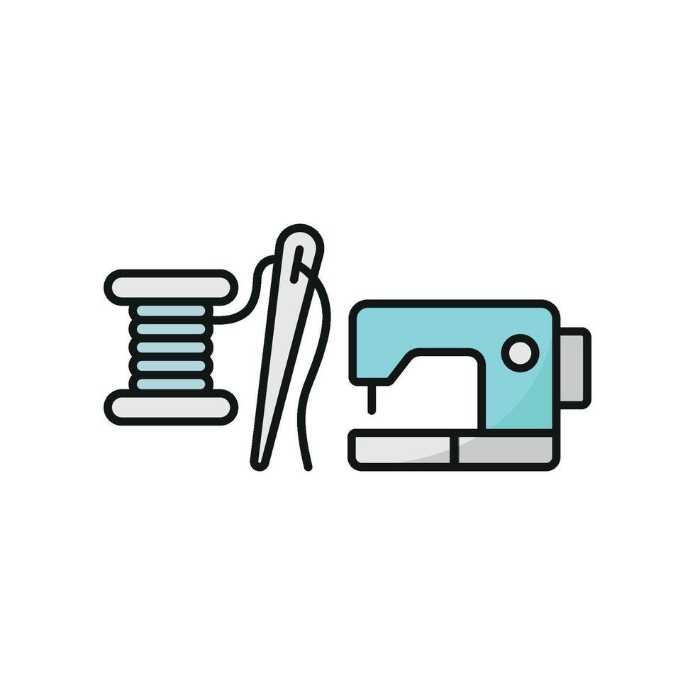 Sewing Machine and Needle and Thread Set Icon offers a dynamic and refined look, perfect for highlighting artisan tailoring, embroidery kits, and fashion startups vector