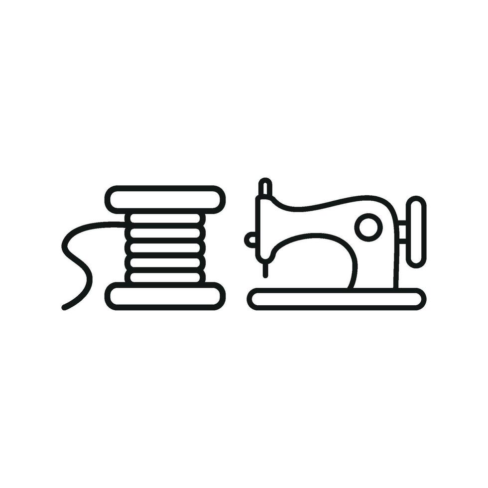 Sewing Machine and Needle and Thread Set Icon features a polished and minimalistic design, perfect for promoting DIY crafting supplies, sewing patterns, and handmade projects vector