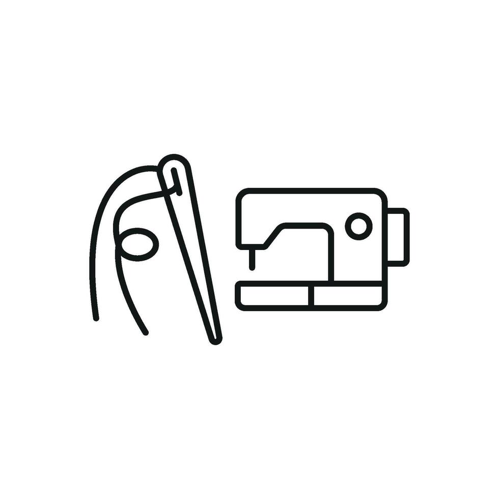 Sewing Machine and Needle and Thread Set Icon is a creative and elegant design, ideal for displaying professional sewing tools, pattern-making guides, and craft stores vector
