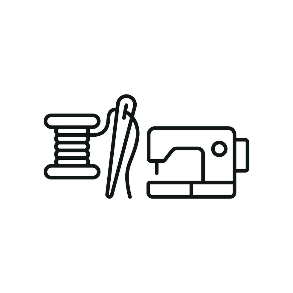 Sewing Machine and Needle and Thread Set Icon is a versatile and stylish graphic, ideal for tailoring services, home crafts, and sewing accessories vector