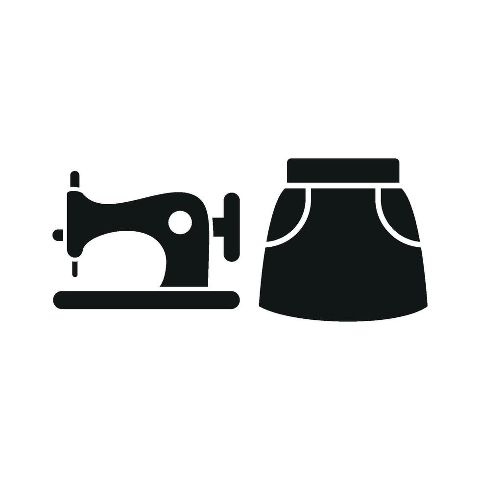 Sewing Machine and Skirt Set Icon features a trendy and minimalistic look, perfect for displaying handmade skirts, custom tailoring services, and sewing workshops vector