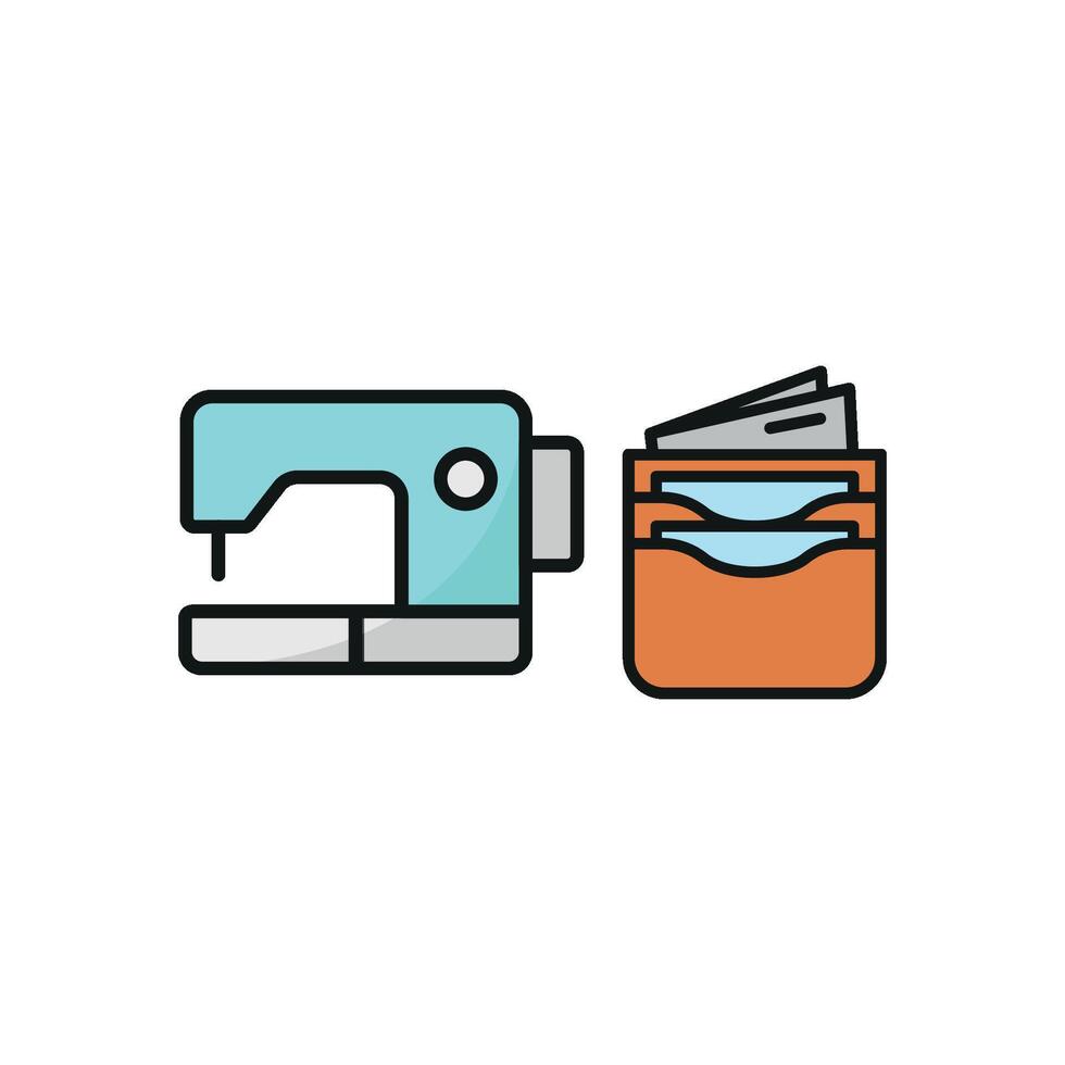 Sewing Machine and Wallet Set Icon provides a modern and functional graphic, perfect for showcasing DIY kits, sewing tutorials, and custom accessories vector
