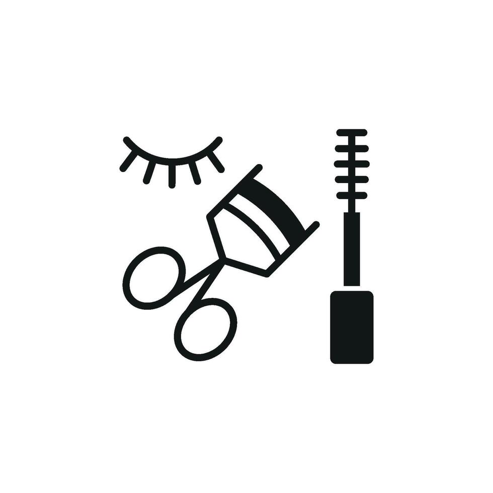 Mascara and Eyelash Curl Set Icon is a vibrant and sleek graphic, perfect for showcasing mascara products, eyelash curlers, and beauty services vector
